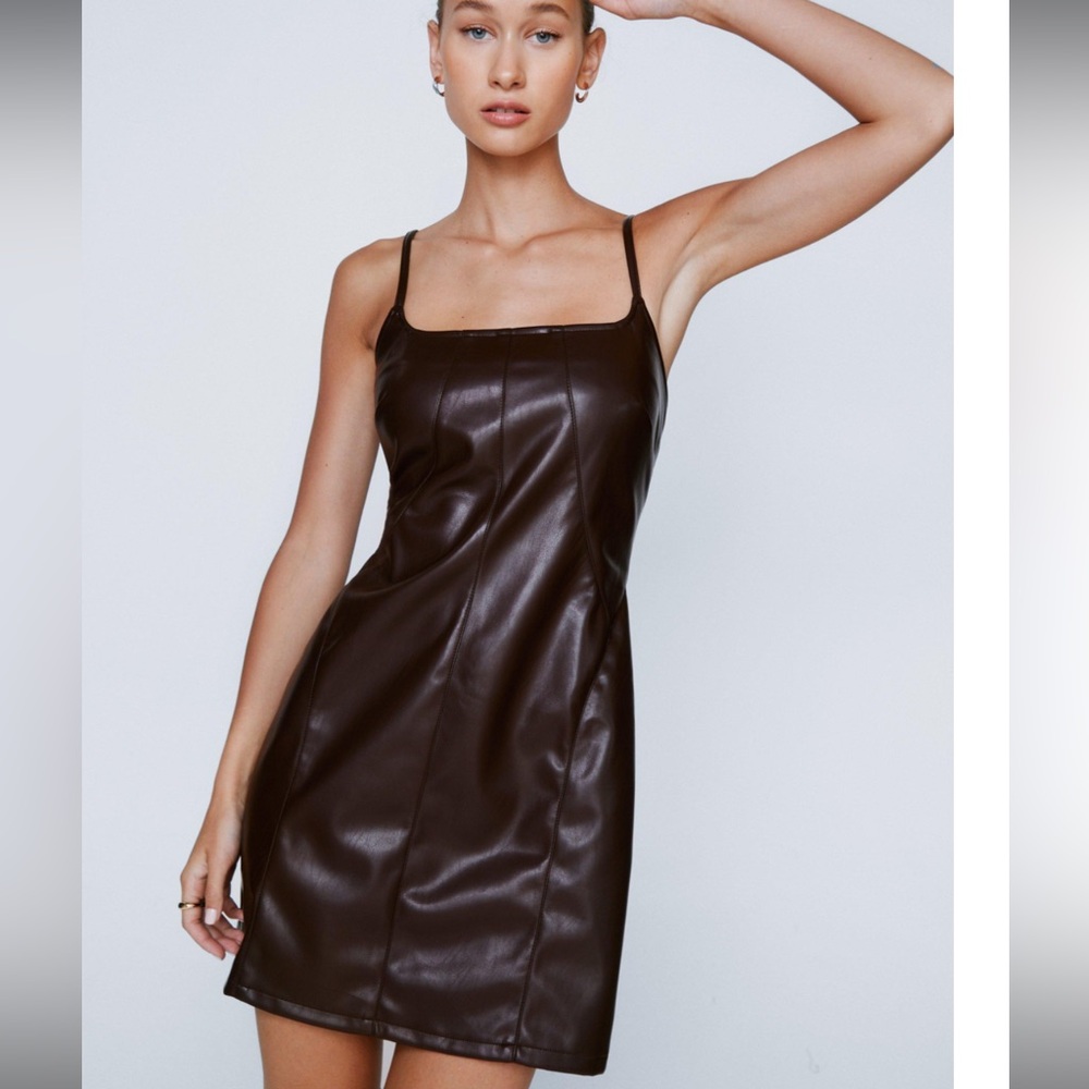 Nasty Gal Dark Brown Faux Leather Mini Dress